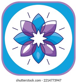 icono vectorial de yoga con fondo blanco y borde azul con morado.