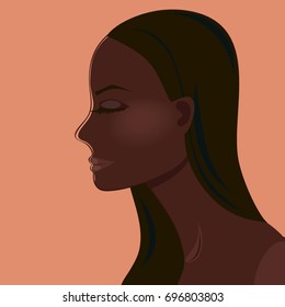 Vector image of a young African beautiful woman, white background.