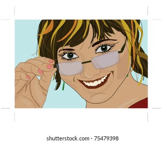 vector image of a young attractive business woman in glasses
