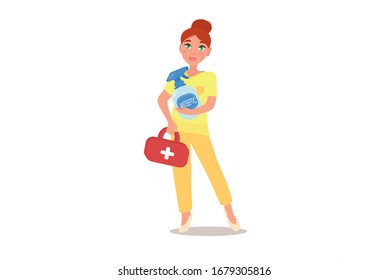 Vector image of a young cheerful nurse or doctor in medical uniform