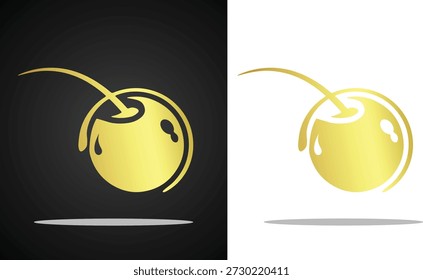 Vector image of a young coconut fruit logo in bright gold with a transparent, black and white background, for logo, branding, design and many other purposes.
