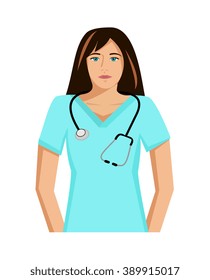 Vector image of a young female doctor wearing a stethoscope