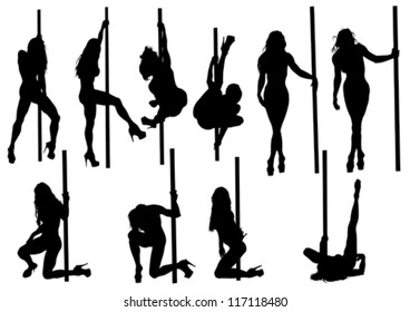 Vector image of a young girl on stage at pole