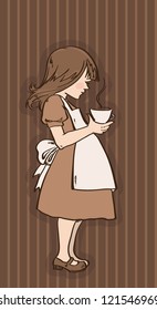 vector image of young girl on striped background in retro style