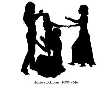 Vector image of young girls dancing