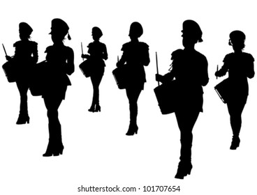 Vector image of young girls with drums