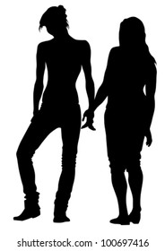 Imagen vectorial de las jovencitas cogidas de la mano