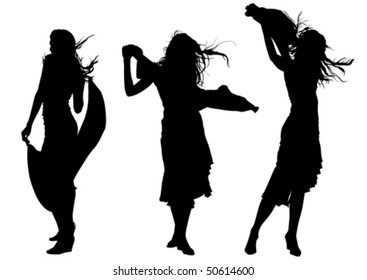 Vector image of young girls in long dresses