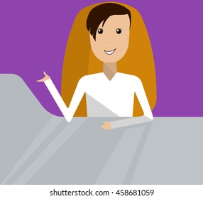 Vector image of a young man in a chair at the table, flat design