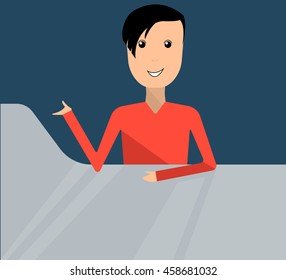 Vector image of a young man at the desk, flat design