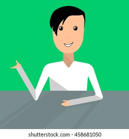 Vector image of a young man at the desk, flat design
