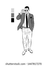 
Vector image of a young man. Figure walking men. Office worker.