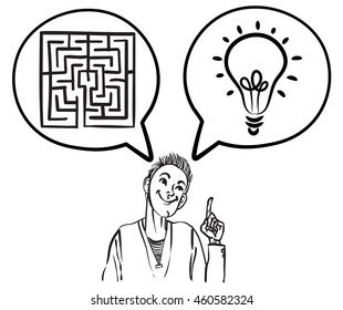 vector image of a young man found the answer to the problem