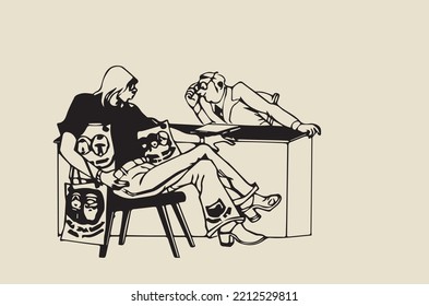 Vector image - young man is interviewing in a company