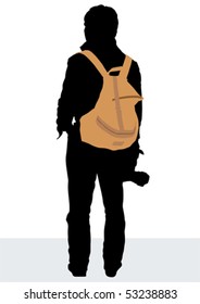 Vector image of young man photographers with equipment at work