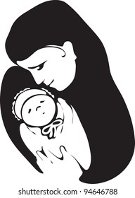 Vector image of a young mother with a baby