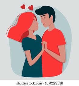 Vector image of young people in love. Template for postcards, banners and websites. Illustration for valentine's day.