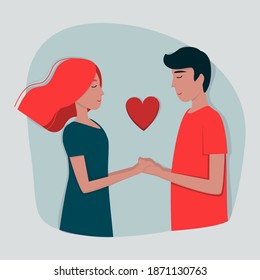 Imagen vectorial de los jóvenes enamorados. Ilustración del Día de San Valentín. Plantilla para postales, banners y sitios web.
