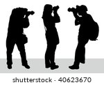 Vector image of young photographers with equipment at work