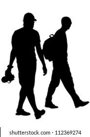 Vector image of young photographers with equipment at work