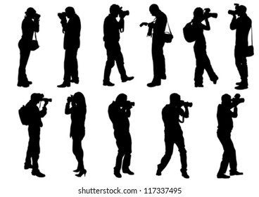 Vector image of young photographers with equipment at work