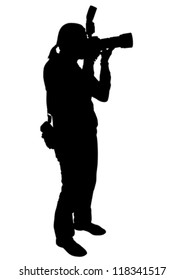 Vector image of young photographers with equipment at work