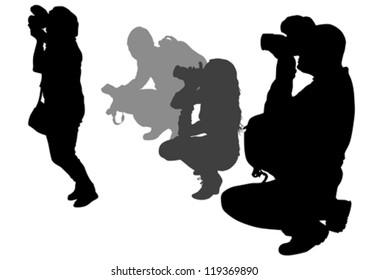 Vector image of young photographers with equipment at work