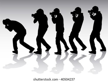 Vector image of young photographers with equipment at work