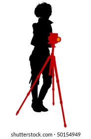 Imagen vectorial de jóvenes fotógrafos con equipo en el trabajo