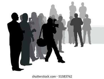 Vector image of young photographers with equipment at work