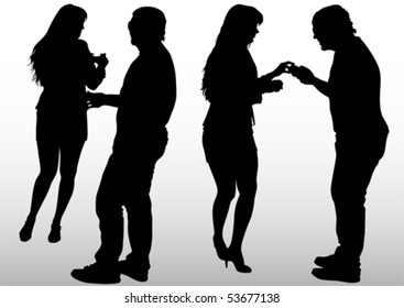 Vector image of young photographers with equipment at work