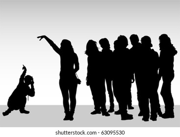 Imagen vectorial de jóvenes fotógrafos con equipo en el trabajo