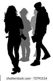 Vector image of young photographers with equipment at work