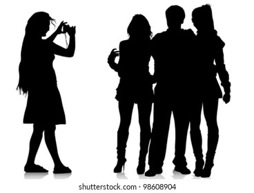 Vector image of young photographers with equipment at work