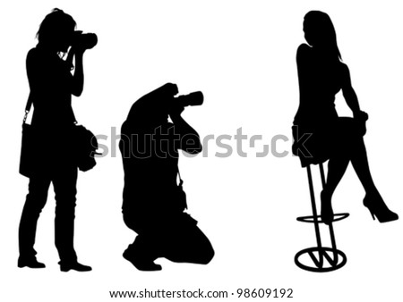 Vector image of young photographers with equipment at work