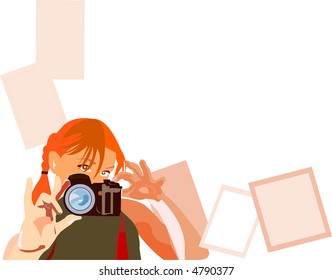 Vector image of young pretty photographer