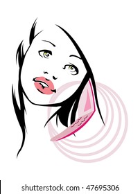 imagen vectorial de una joven linda mujer llamando por teléfono. aislado en blanco