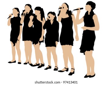 Imagen vectorial de jóvenes cantantes con micrófonos