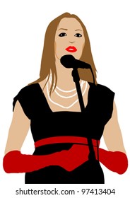 Vector image of young singers with microphones