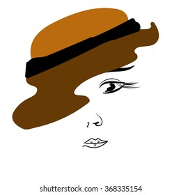 Vector image of young woman in a brown hat