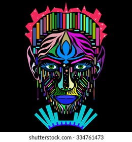 Vector image of a Young Woman Face in abstract style, done in a slightly psychedelic manner