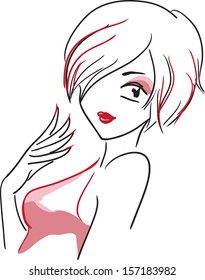 Vector image with young woman with fashionable hair 