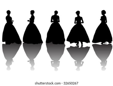 Imagen vectorial de mujeres jóvenes con vestidos largos