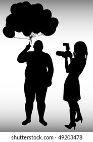 Vector image of young women photographers with equipment at work