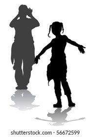 Vector image of young women photographers with equipment at work