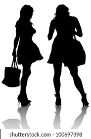 Imagen vectorial de mujeres jóvenes con bolsas de compras
