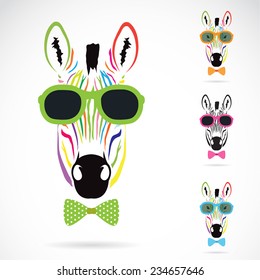 Vector image of a zebra wear glasses on white background.