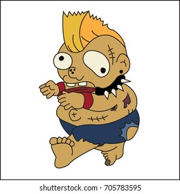 Vector image of zombie in cartoon style on white background. Halloween concept.