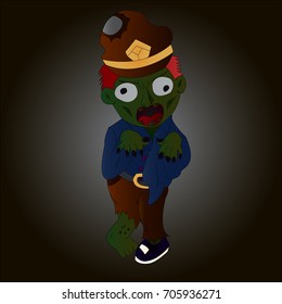 Vector image of zombie in cartoon style with dark background. Halloween concept.