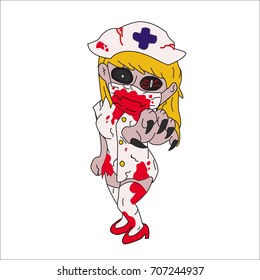 Vector image of zombie in nurse suit with white background for Halloween.  